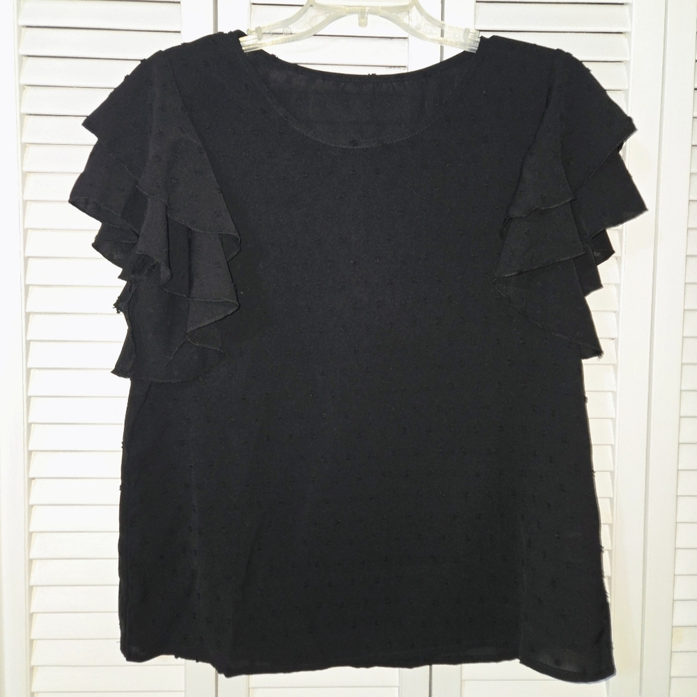 SHEIN Women's L Black Flutter Sleeve Top NEW
